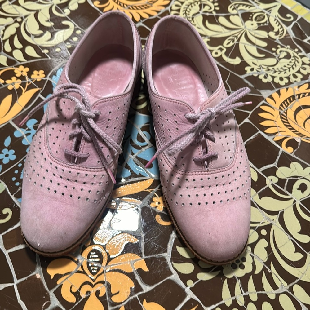 COLE HAAN Pink Suede Lace-Up Oxfords
